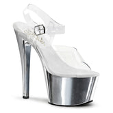 PLEASER SKY-308 Clear-Silver Chrome Ankle Strap Sandals - Shoecup.com